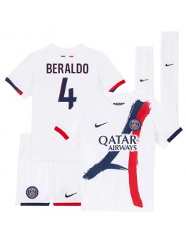 Billige Paris Saint-Germain Lucas Beraldo #4 Bortedraktsett Barn 2025-26 Kortermet (+ Korte bukser)